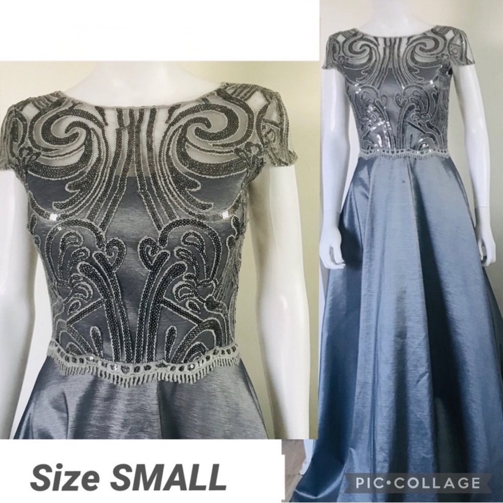 SALE💥NWT A-line FloorLenght Ball Gown Beading Sequins Gray Prom Dress w/Pockets